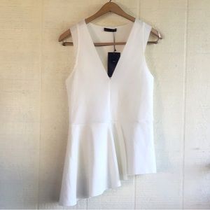 Zara asymmetrical v neck sleeveless peplum ruffle blouse